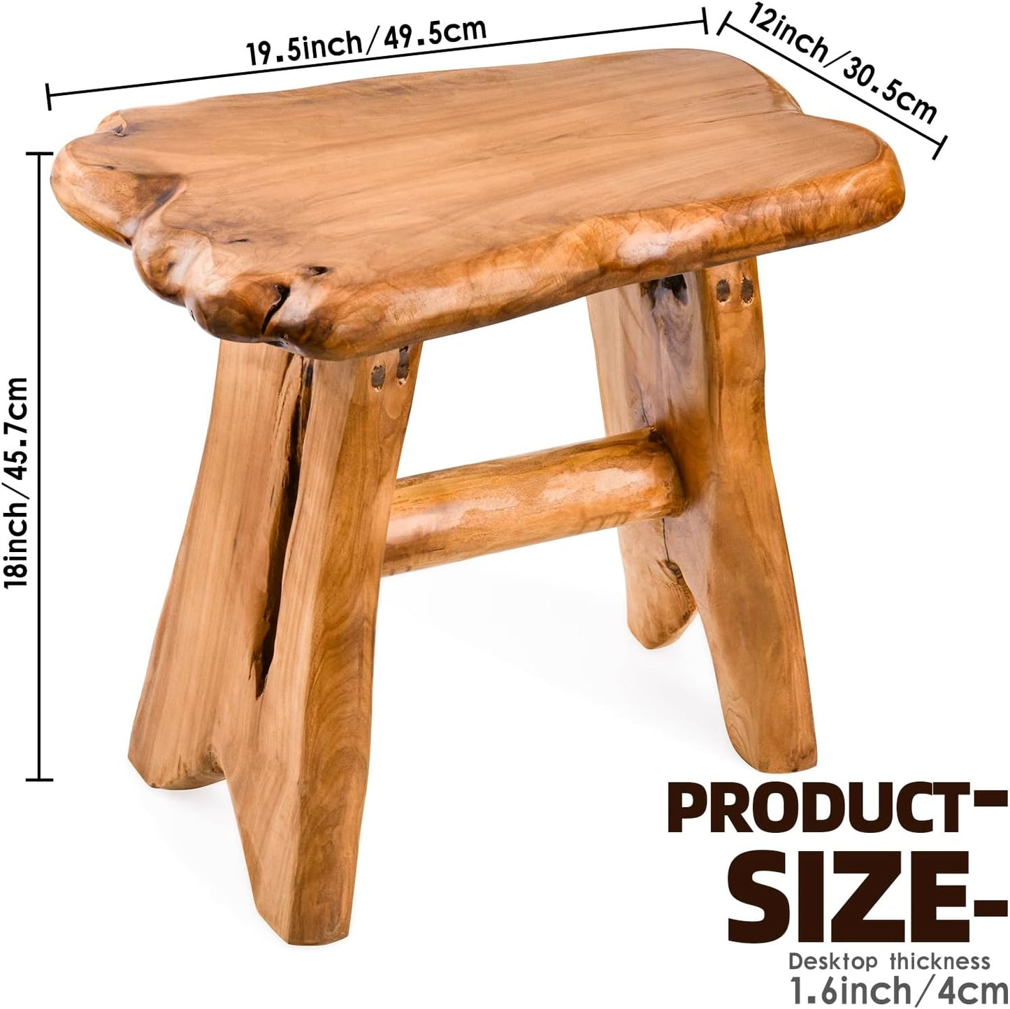 Wood Step Stool, Unique Design Live Edge Wood Stool, Freeform Natural Plant Stand for Garden, Yard, Living Room, Bedroom