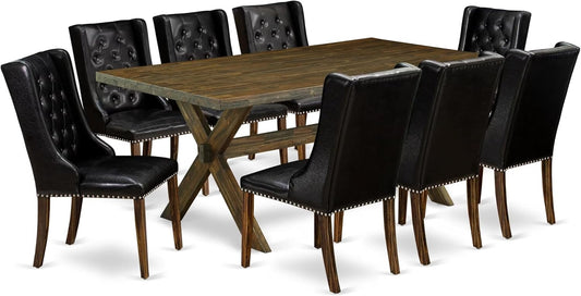 East West Furniture X777FO749-9 9 Piece Dining Table Set Includes a Rectangle Dining Room Table with X-Legs and 8 Black Faux Leather Parsons Chairs, 40x72 Inch, Multi-Color