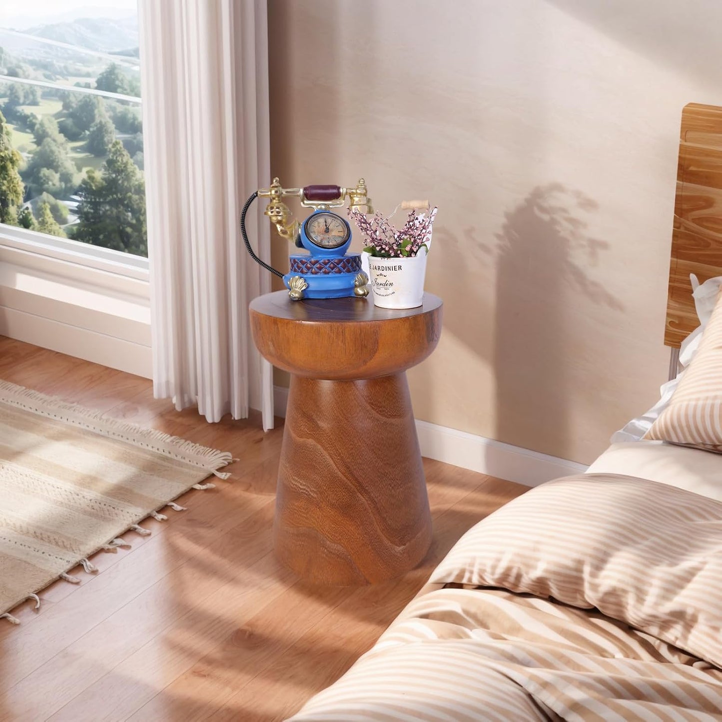 Athaliah Small Rustic Wooden Side Table – 15.75″H Tree Stump Accent Table, Handcrafted Solid Paulownia Wood, Natural Grain Farmhouse Decor for Living Room & Bedroom