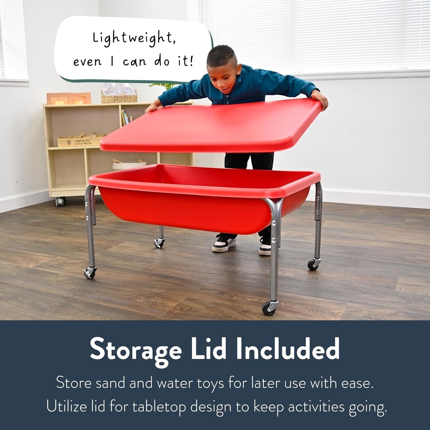 Children's Factory Medium Sensory Table – 24″ Height Table and Lid, Sandbox with Lid, Water Table for Kids, Red