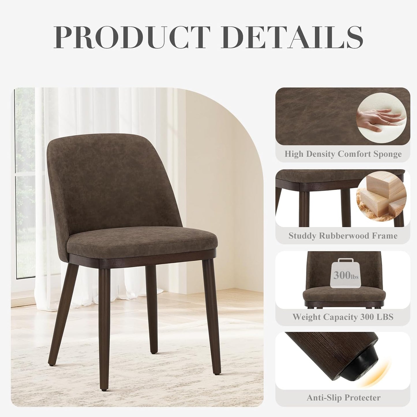 COLAMY Upholstered Dining Chairs Set of 2, Modern Kitchen Chairs with Back, Leather Side Dining Room Chairs with Wood Legs for Kitchen Dining Room Restaurant, Dark Brown