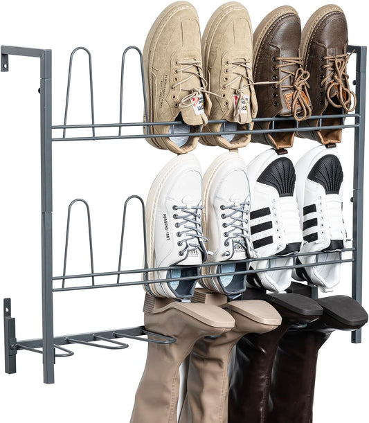 MyGift Premium Urban Gray Metal Hanging Shoe Rack for Walk in Closet, Mudroom and Entryway, Wall Mounted Space Saving Organizer for Shoes and Boots, Holds 9 Pairs