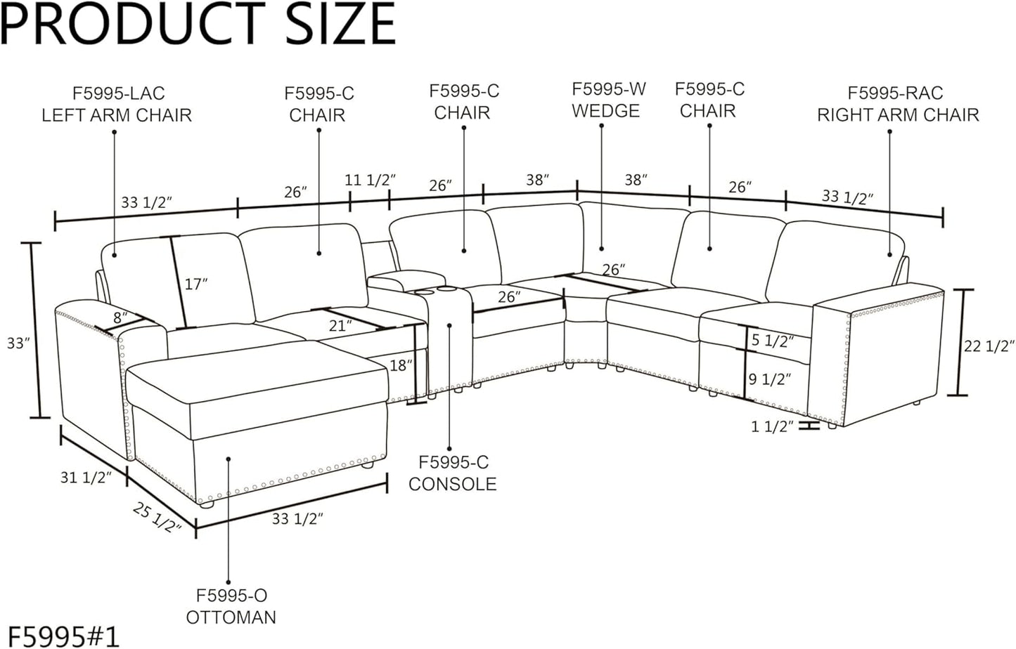 Sectional Couches for Living Room, Modular Sectional Sofa with Ottoman, Modern L Shaped Couch with Chaise for Bedroom & Office, Brown
