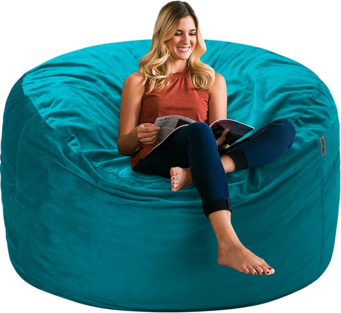 HABUTWAY Bean Bag Chair 3Ft Luxurious Velvet Ultra Soft Fur with High Rebound Memory Foam Bean Bag Chairs for Adults Plush Lazy Sofa with Fluffy Sponge 3' (Sea Blue)