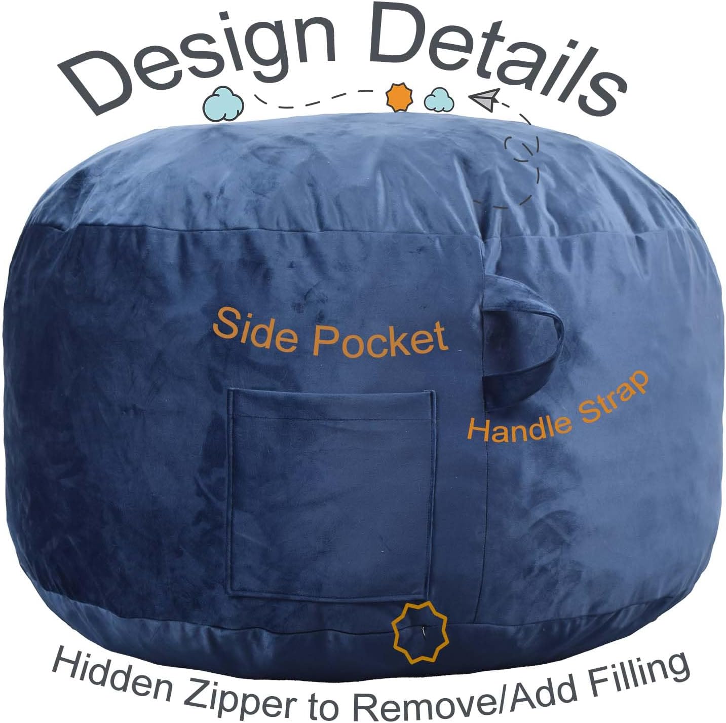 Bean Bag Chairs, Memory Foam Stuffing Bean Bag Chair for Adults/Teens/Kids, Velvet Lazy Sofa Furniture with Removable High-Rebound Memory Foam for Living Room Bedroom College Dorm