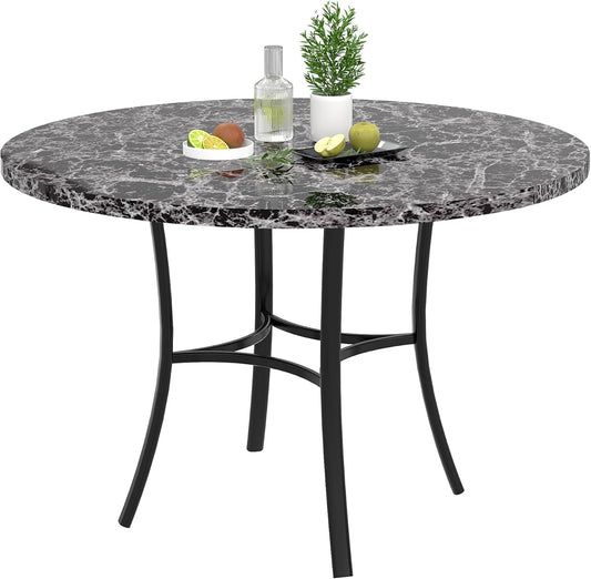 VECELO 36" Round Dining Table for 4, Faux Marble Dinette with Metal Frame for Kitchen, Apartment, Home, Space-Saving, Grey
