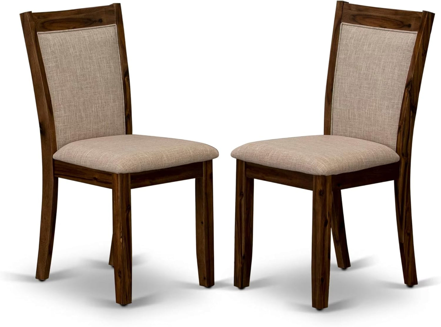 F2MZ7-50N-04 7-Pc Wooden Dining Set Includes a Pedestal Table and 6 Light Tan Polyester Parson Chairs with Padded Back - Antique Walnut