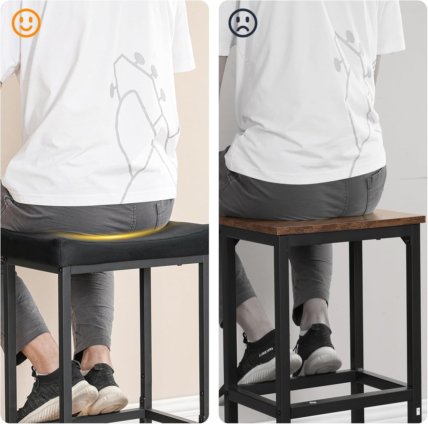 HOOBRO Bar Stools,Set of 3 Bar Chairs, Counter Height Bar Stools, Saddle Stools, Set of 3 Kitchen Stools, 24.8" Barstools, 2.4" Thick Upholstery, for Kitchen, Dining Room, Cafe, Black BB10BYP301