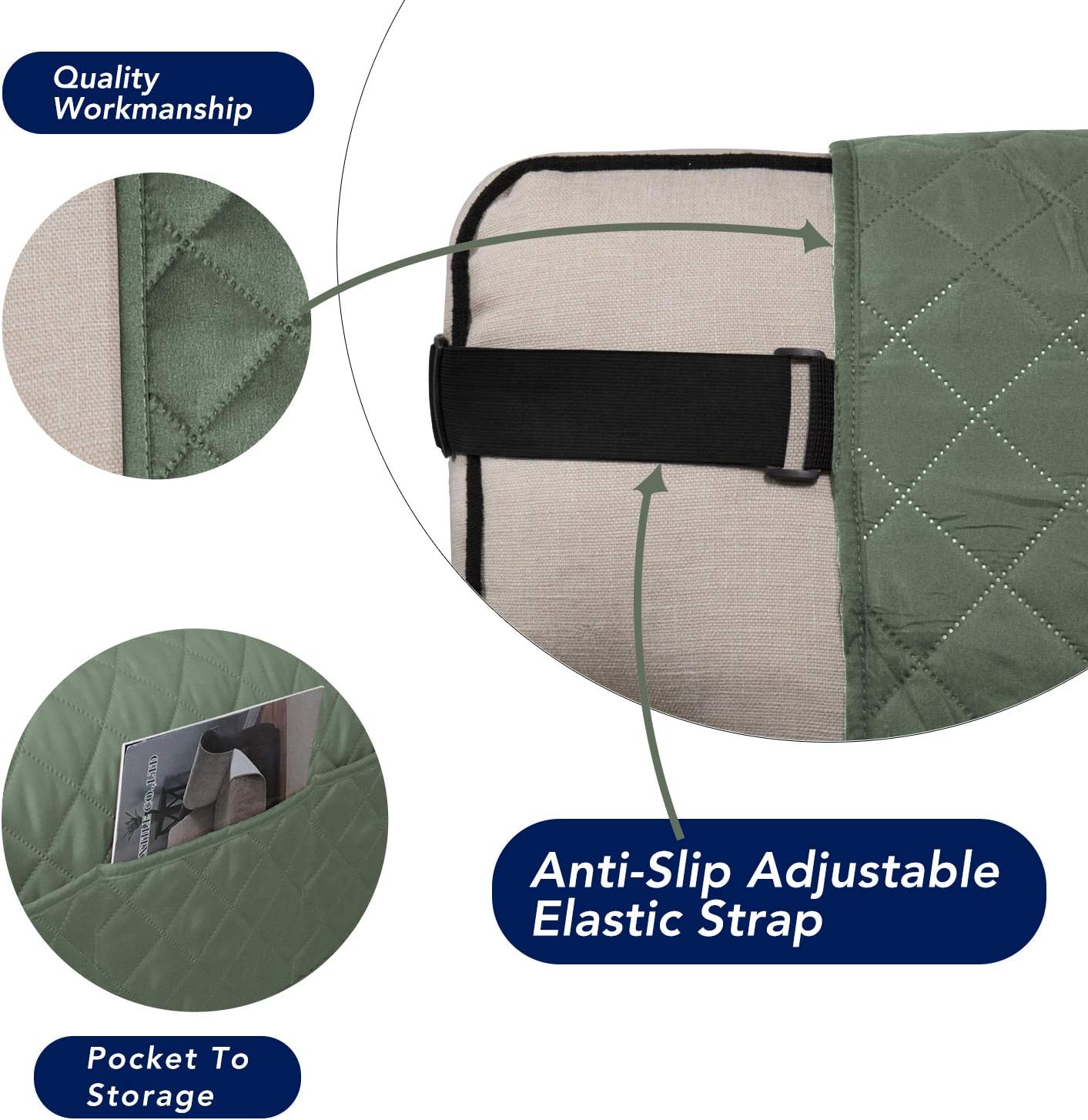 PureFit Reversible Sofa Cover Water Resistant Loveseat Couch Cover, Machine Washable Furniture Cover with Non-Slip Foam and Adjustable Strap for Dogs, Pets (Loveseat, Grayish Green/Ivory)