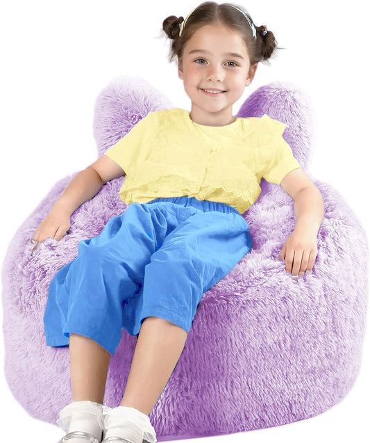 Bean Bag Chair for Kids with Plush Faux Fur Cover, 2.5FT Memory Foam Filled Bean Bag for Teens & Kids, Lazy Sofa for Living Room/Bedroom/Dorm, Rabbit-Ears Design