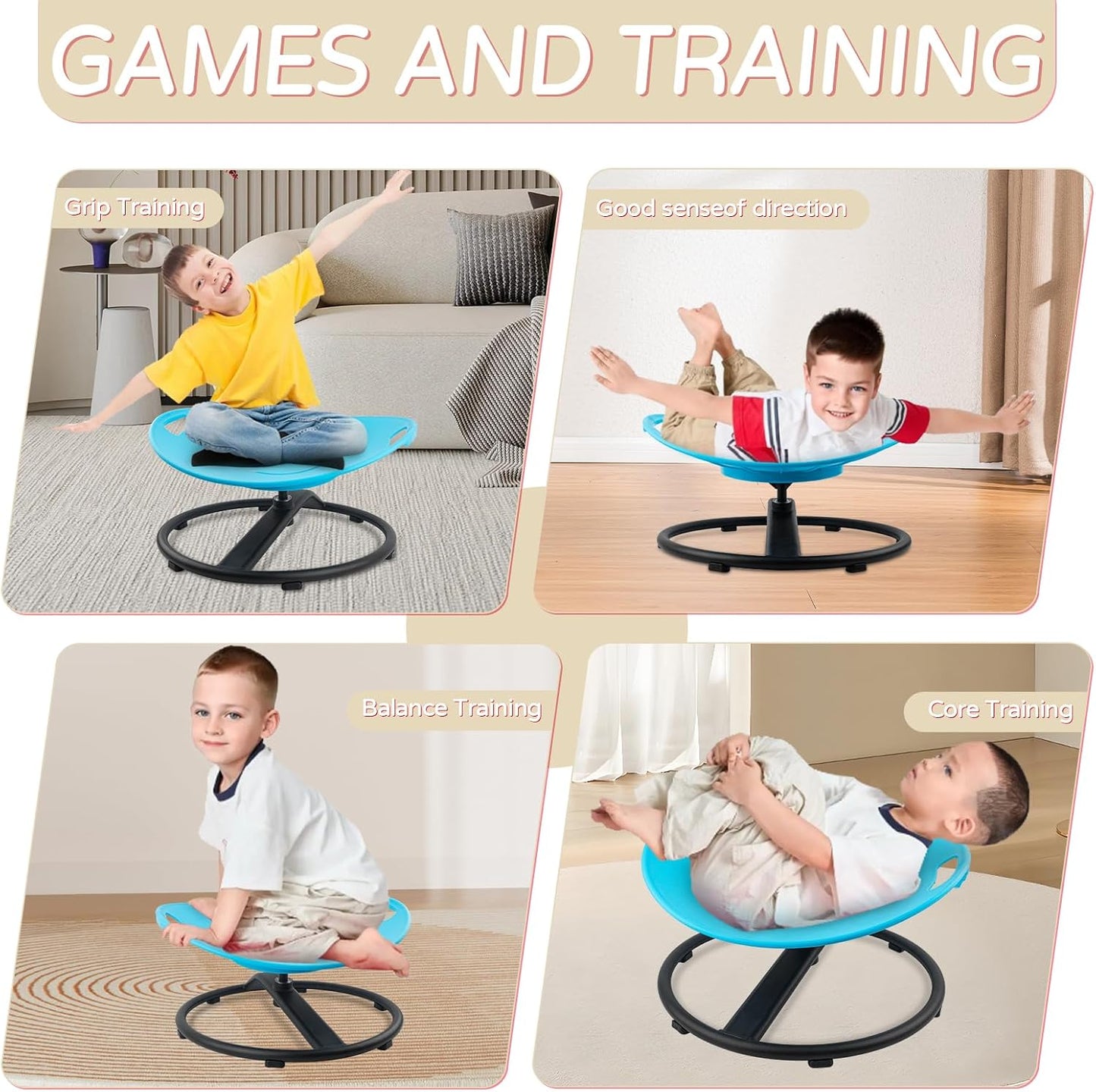 Spinning Chair for Autistic Kids with Handles, Sensory Spinning Chair for Kids, Training Body Coordination and Balance, Sit and Spin, Toys for Autism Toddlers and ADHD Children, Blue