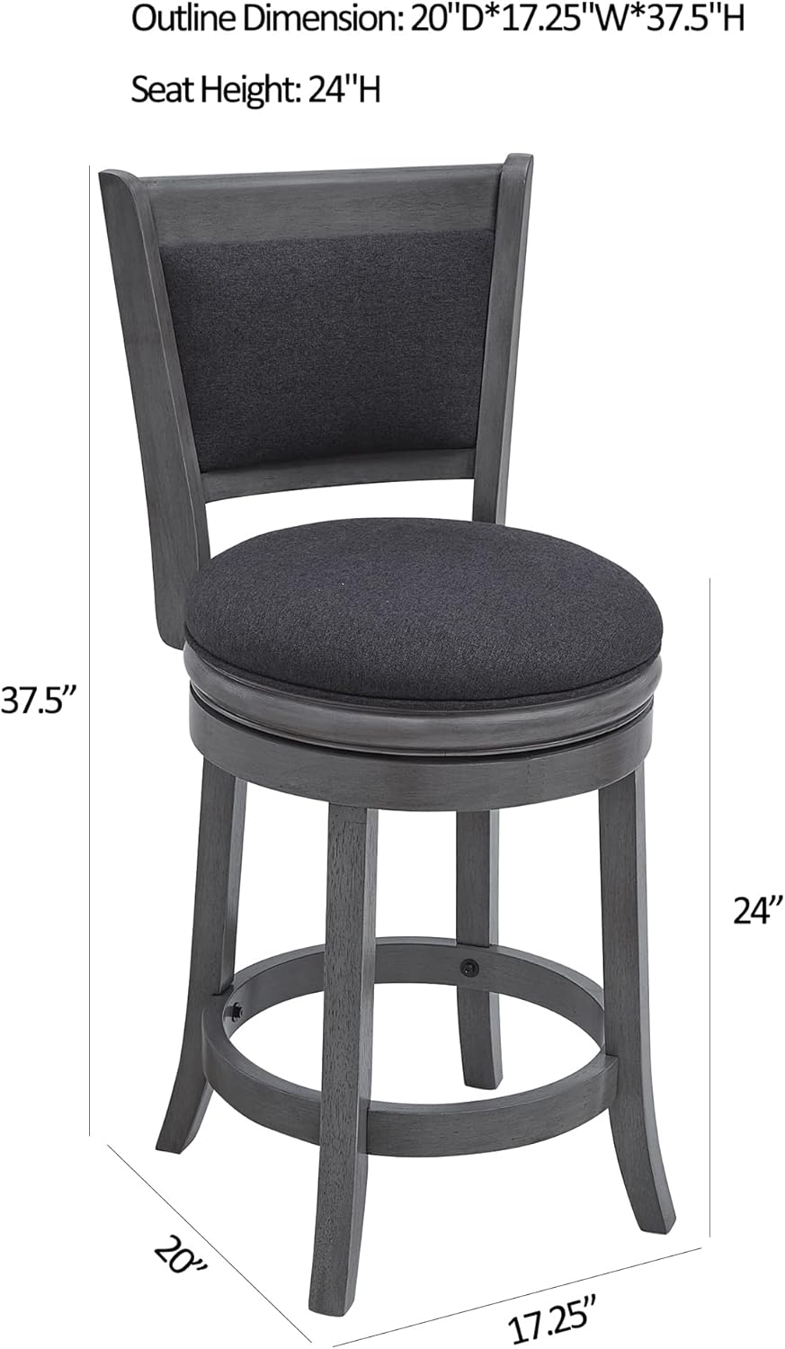 Ball & Cast Upholstered Swivel Counter Stools Kitchen Bar Stools 24" Seat Height Wooden Frame Stool Chair,Dark Grey (HSA-1102D-1)