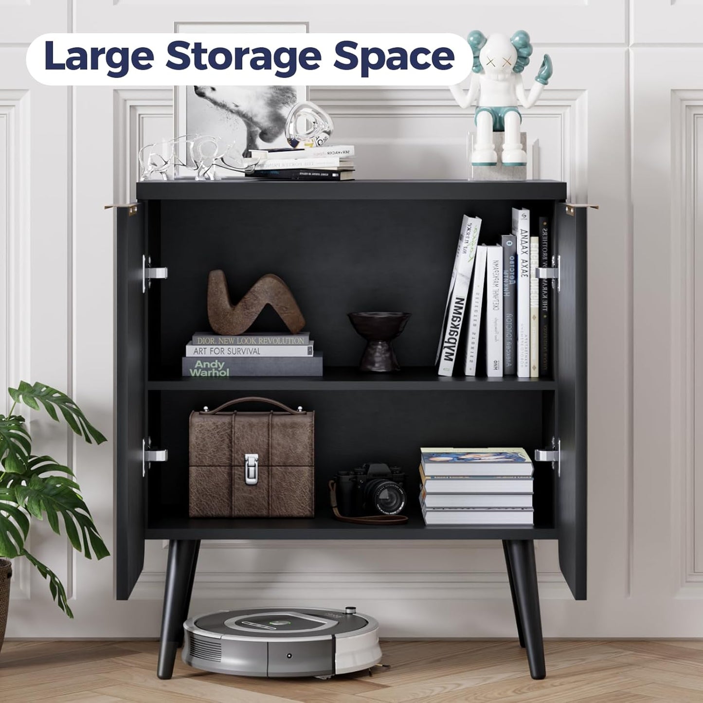 Fluted Buffet Cabinet – Modern Wood Sideboard with 2-Doors & Shelves, Multifunctional Storage Cabinet & Credenzas for Entryway, Dining & Living Room, Black