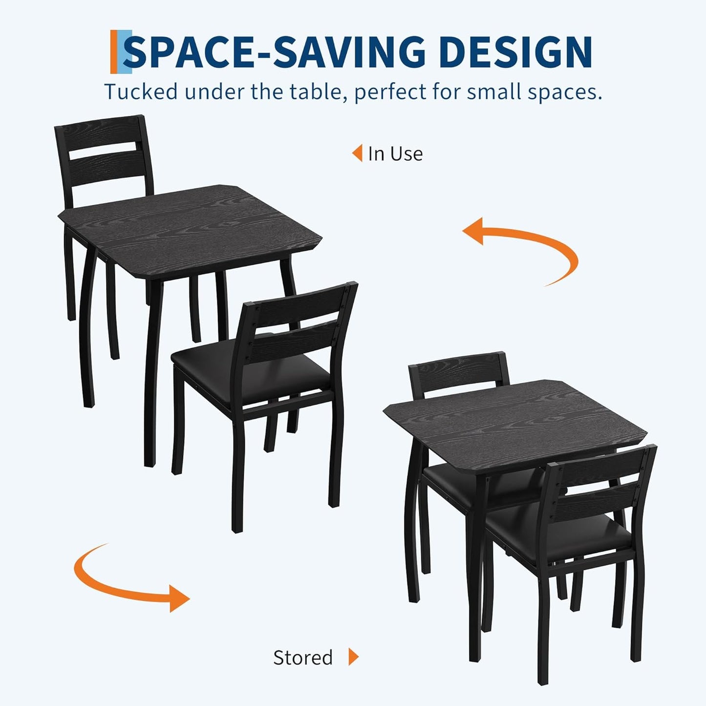 Small Dining Table Set for 2,3-Piece Kitchen Table Set with Thick Wood Grain Tabletop & 2 Upholstered Chairs & Metal Frame, Compact Table Set for Small Spaces, Kitchens & Dining Rooms (Black)