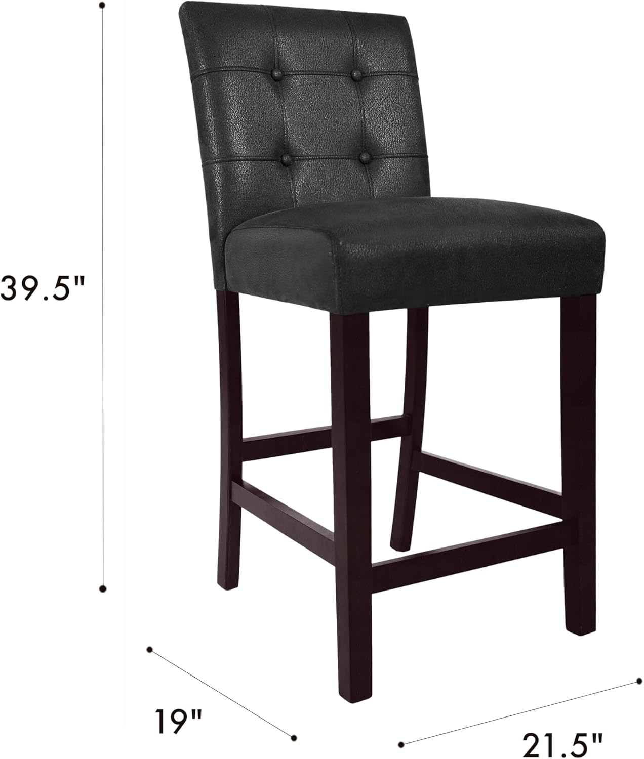 HomePop 24" Upholstered Button Tufted Leatherette Counter Height Barstool Chairs, Matt Black Faux Leather (Set of 2)