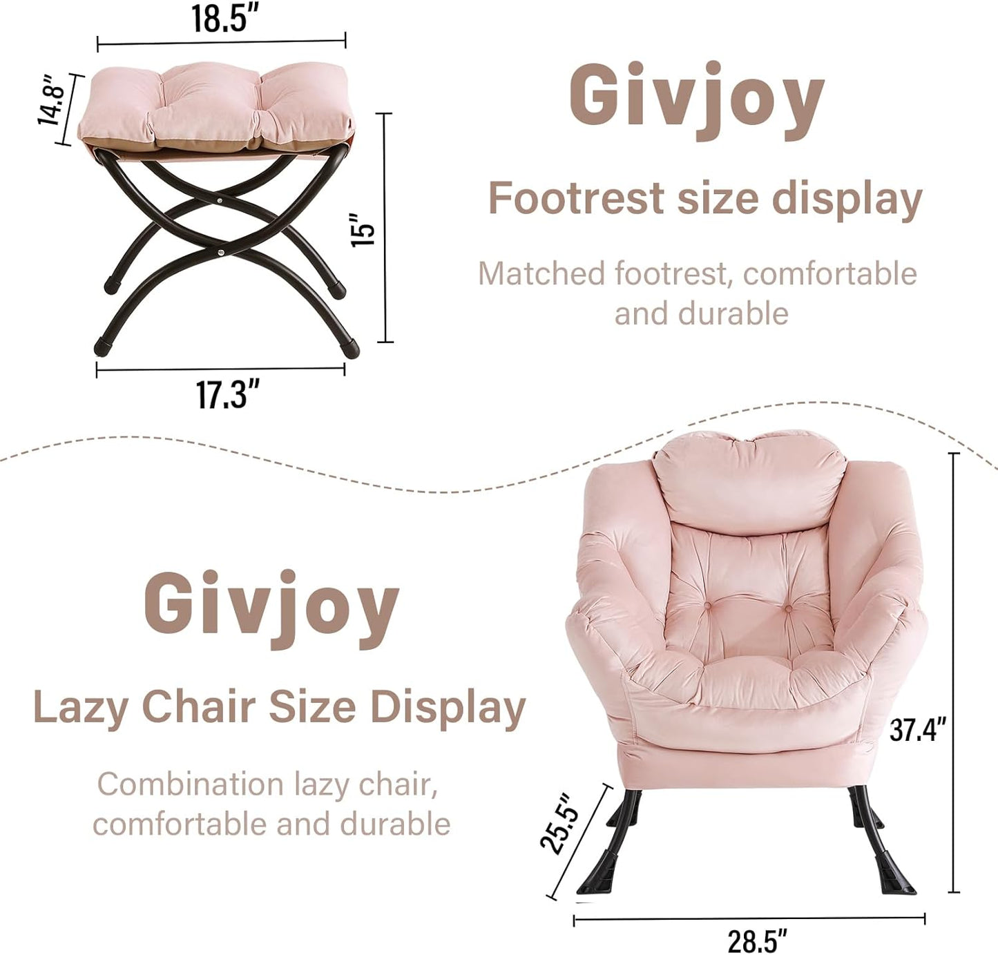 Lazy Chair and Ottoman, Large Accent Lounge Chair with Armrests and a Side Pocket, Modern Leisure Upholstered Sofa Reading Armchair with Footrest for Bedroom, Living Room, Dorm Rooms, Office