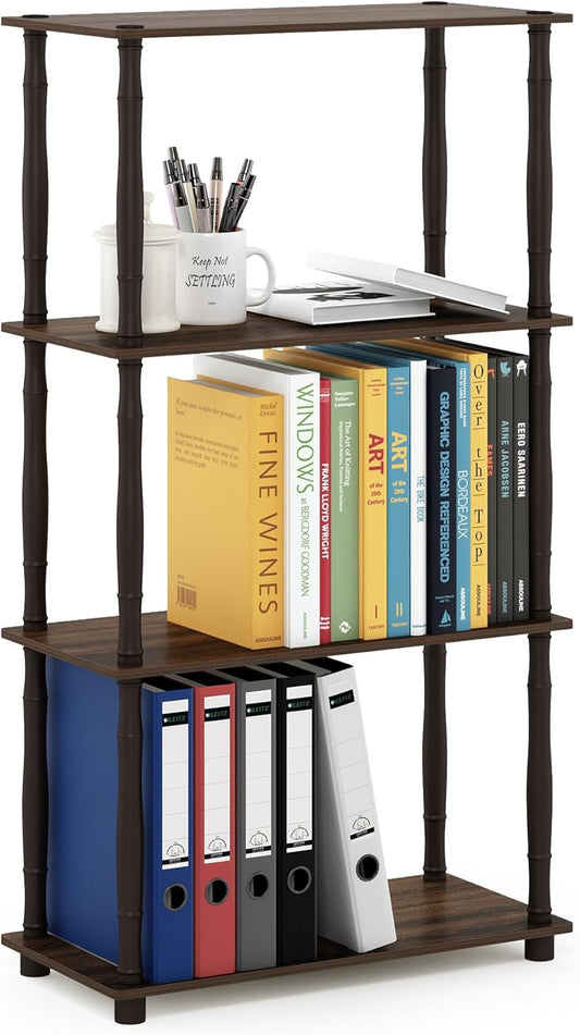 Furinno Turn-N-Tube 4-Tier Multipurpose Shelf Display Rack, Classic Tubes, Walnut/Brown