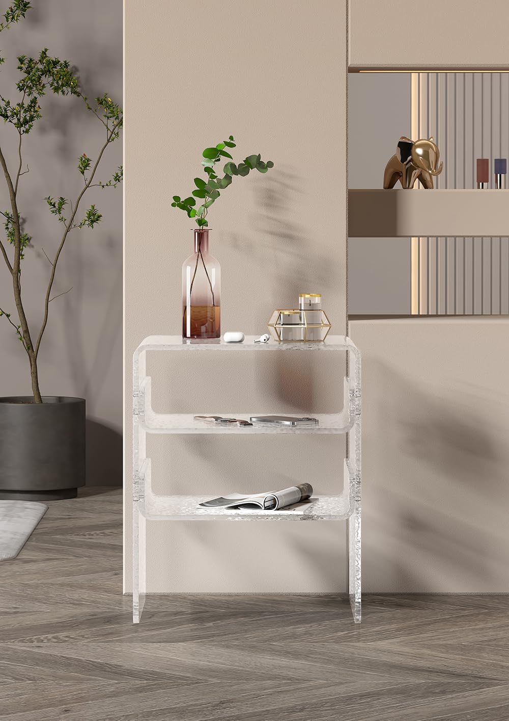 Clear Acrylic 3-Tier End Table/Nightstand – Sleek Bedside Storage with Durable Design, Perfect for Bedrooms, Living Rooms, or Modern Interiors – Ideal as a Bedside Table or Sofa Side Piece Marble
