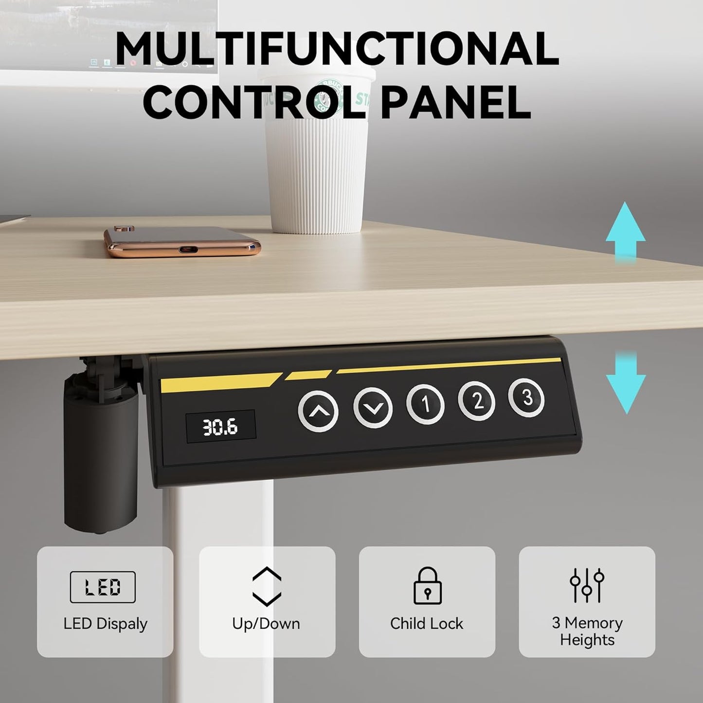Electric Standing Desk Adjustable Height 55"x24" Stand Up Desk with Lockable Wheels Ergonomic Sit Stand Desk for for Work Office Home Computer Workstation (Wood)