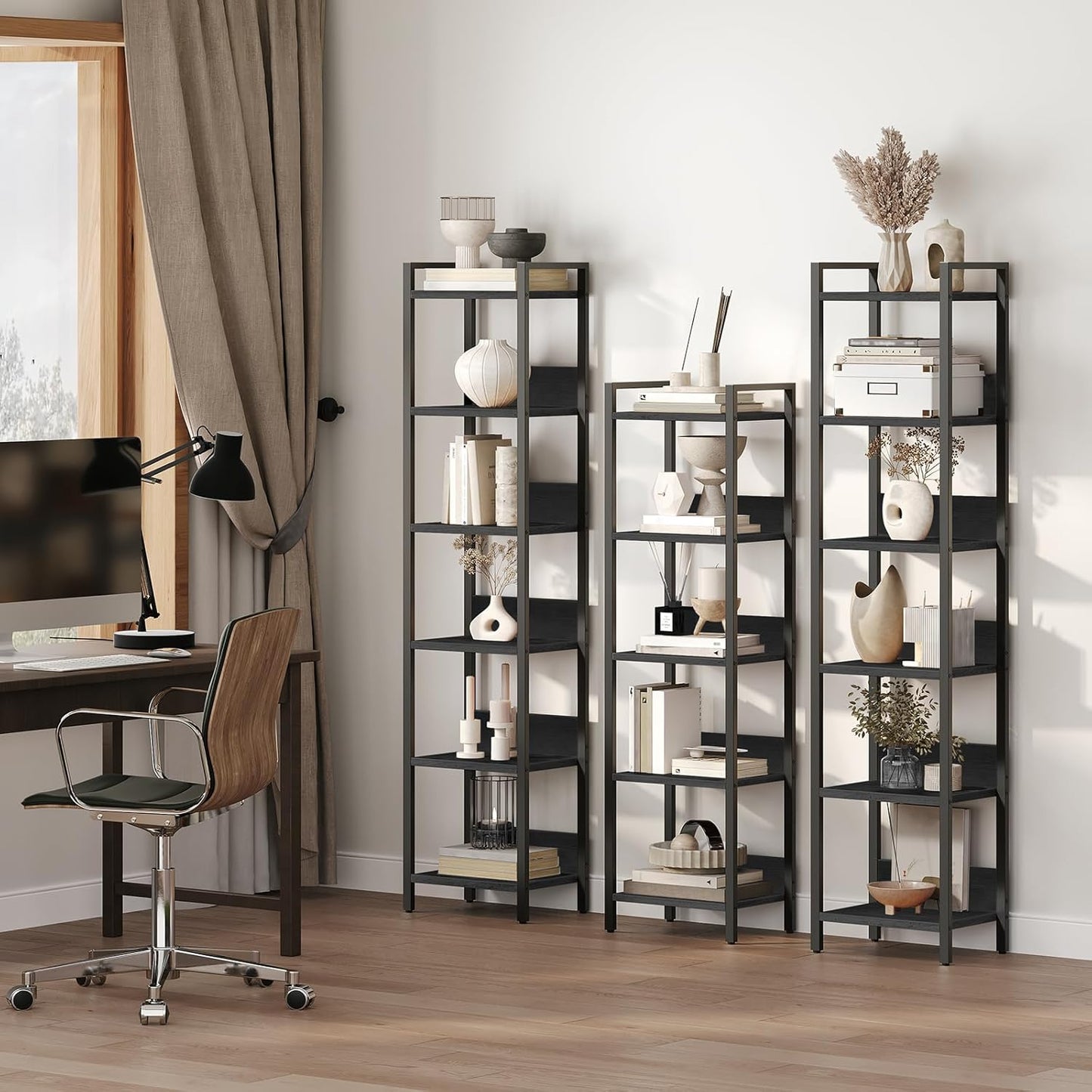 5-Tier Bookshelf, Bookcase, Shelves Organizer for Small Spaces, Storage Shelf Organizer, for Living Room, Bedroom, Study, Balcony, Black BKHB5501