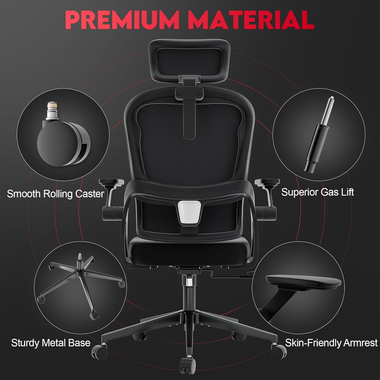 Big and Tall Ergonomic Office Chair - 400LB Comfy Desk Chairs with Headrest and Back Support, Heavy Duty Mesh Computer Chairs with Wheels and Arms for Home Office, Study, Bedroom and Dorm