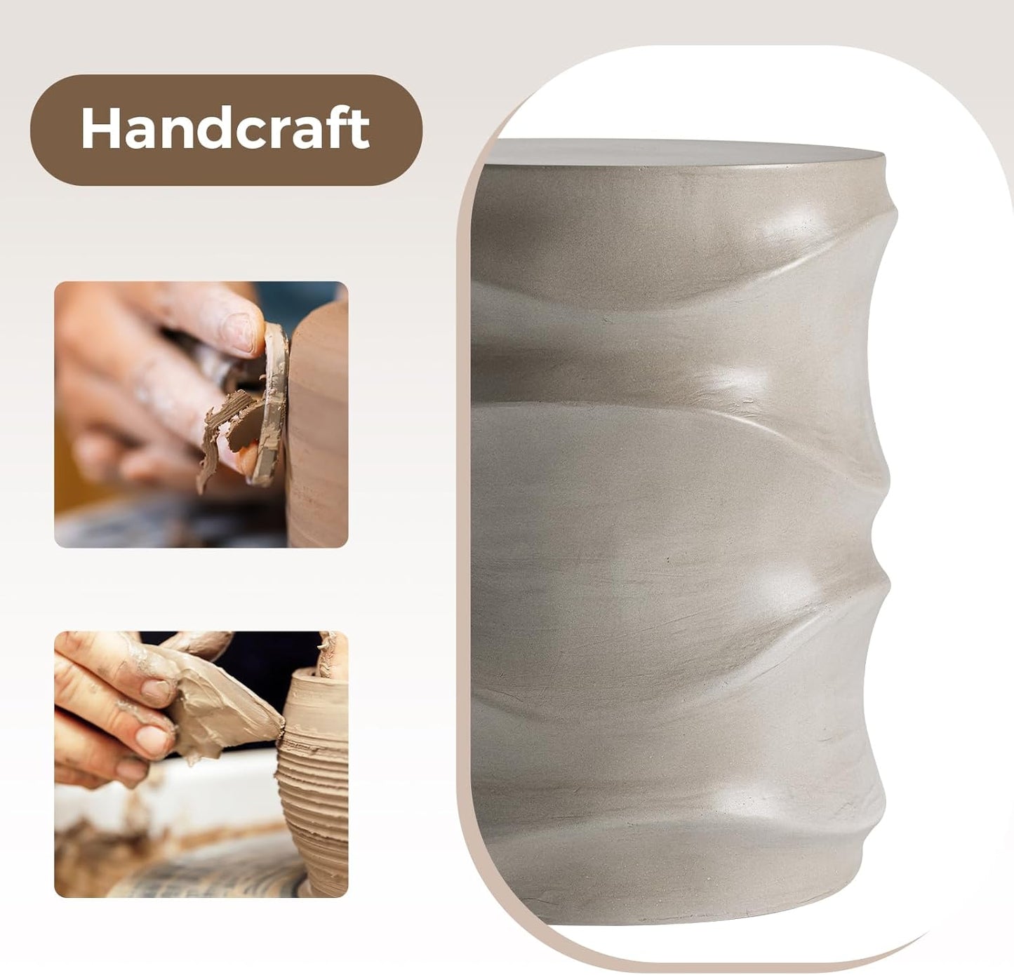 COSIEST Set of 2 Outdoor Side Table, 2 Pieces Concrete Table for Patio, Streamlined Lightweight Accent Decorative Patio Garden Stools, Plant Stand Drum Table, Round, Grey