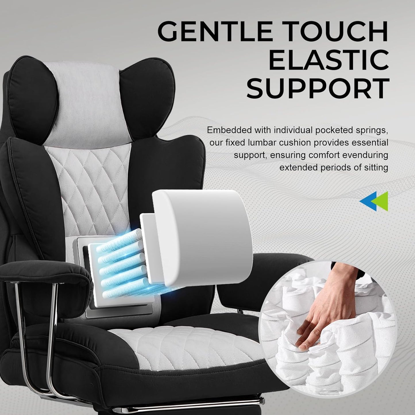 GTRACING Gaming Chair,Office Chair with Pocket Spring Lumbar Support, Ergonomic Comfortable Wide Office Desk Computer Chair with Outward Fixed Soft Armrests and Footrest (Fabric, Black & Gray)