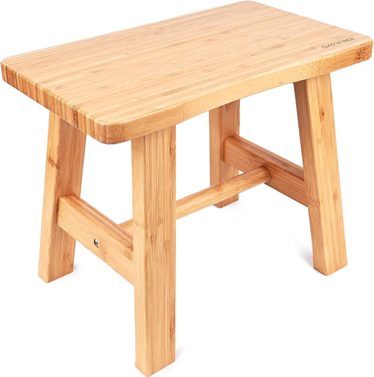 Bamboo Step Stool for Kids Adults Bathroom, 10 Inch One Step Stool You Can Sit On for Bedroom and Kitchen (Medium).