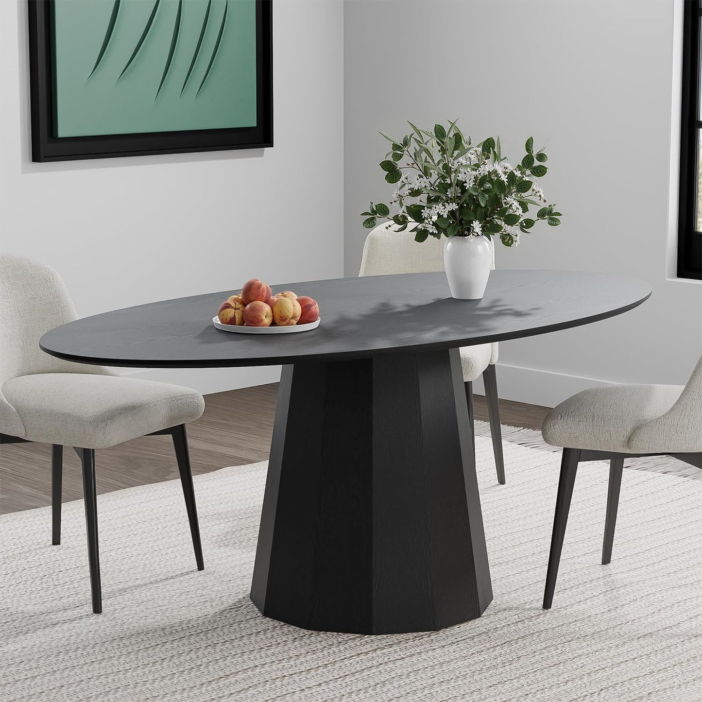 Casaphoria 67" Oval Dining Table, Modern Wood Kitchen Table with Cone Shaped Strip Polygonal Base for Living Room & Dining Room, Easy Assembly Farmhouse Furniture for 4-6, Black