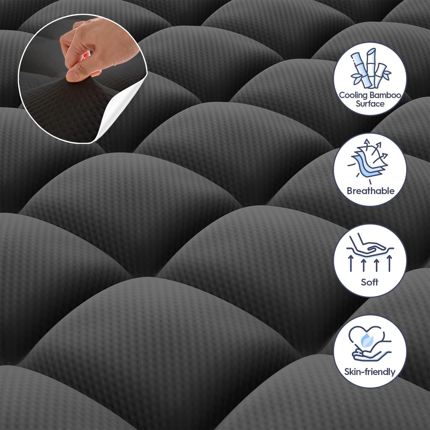 3 Inch Dual Layer Memory Foam Mattress Topper Cal King, 2 Inch Cooling Gel Memory Foam Pad Plus 1 Inch Down Alternative Pillowtop Mattress Pad with Cooling Cover, Soft Comfort Support, Black