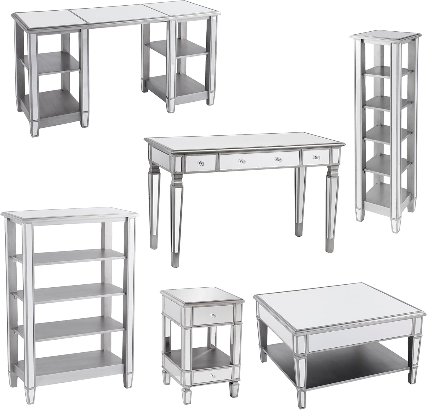 SEI Furniture Wedlyn Mirrored Writing Desk, Silver