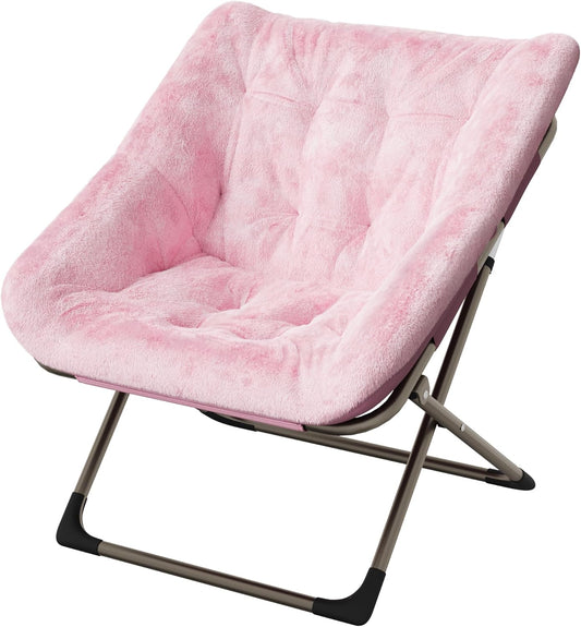 Comfy Chair for Adults, Foldable Living Room Chairs, Soft Faux Fur Folding Lounge for Bedroom Living Room Dorm Rooms, Flexible Reading Chair for Teens (1, Pink, Extra Large)