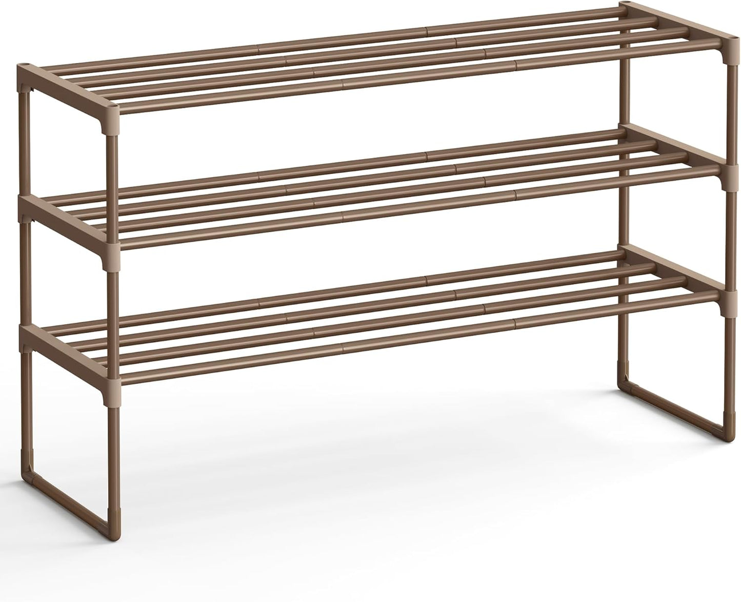 SONGMICS Shoe Rack, 3-Tier Shoe Organizer, Metal Storage Shelf, Upright or Upside Down, for 16-20 Pairs, Stackable, for Entryway, 11.8 x 36.2 x 21.7 Inches, Walnut Brown ULSA303K01