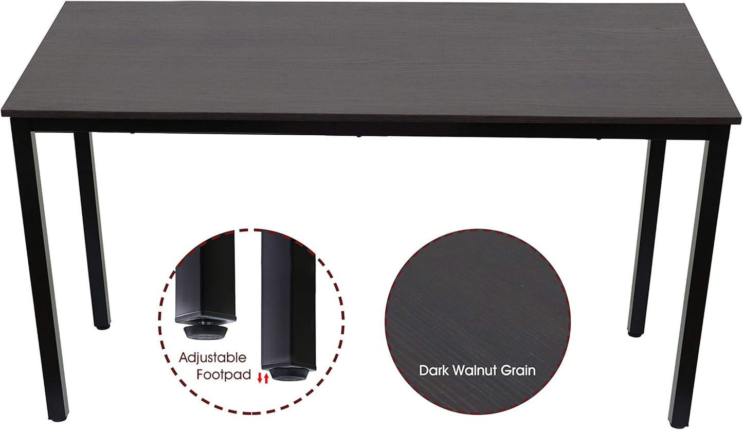 55 inch Large Computer Desk Wood, Modern Simple Style Desk for Home Office, Bedroom, Study Student Writing Desk, Small Spaces, Black Metal Frame, Dark Walnut Top
