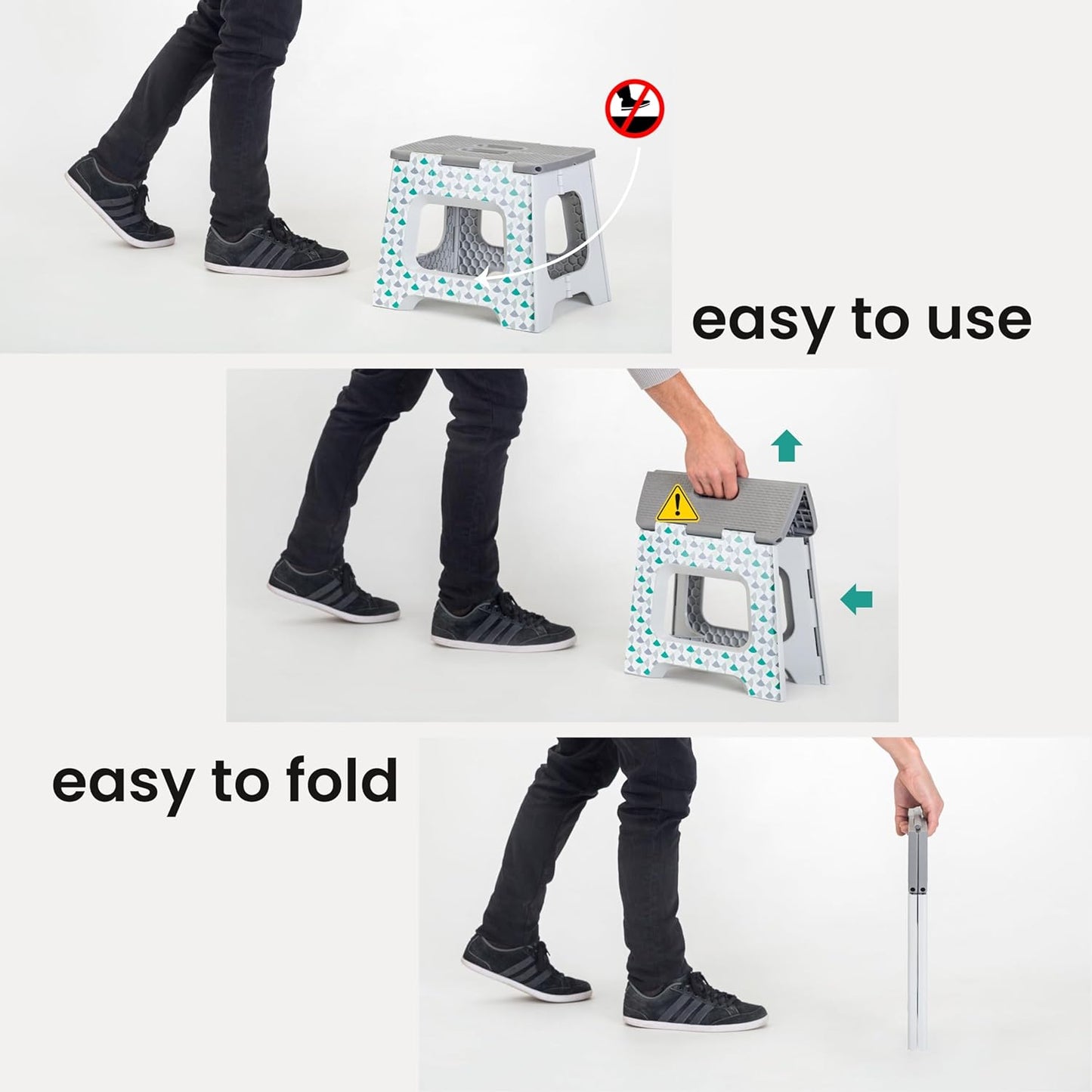 Vigar Compact Step Stool Foldable, 10-1/2-inch Step Stools for Adults up to 330 Pound, Lightweight Stool, Non-Slip Folding Step Stool, Geometric Body