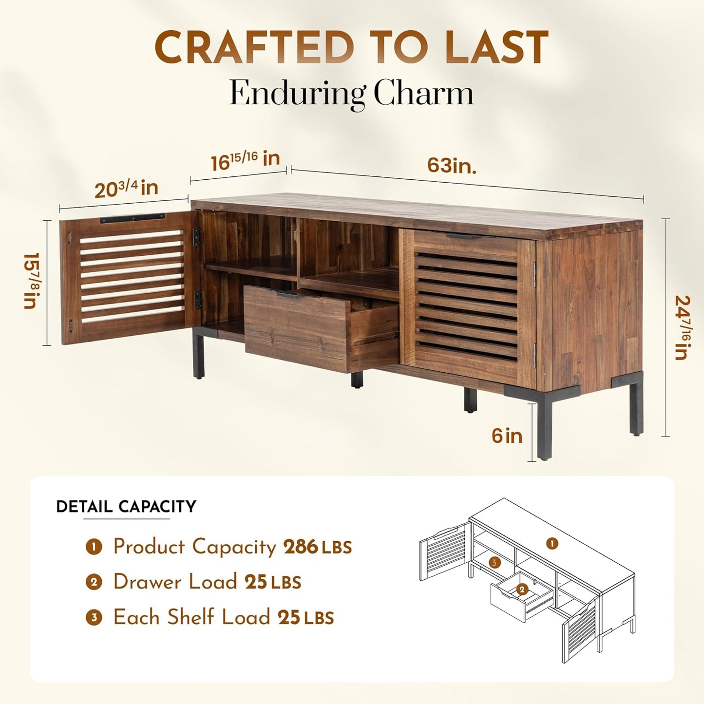 Bme Millie Solid Wood TV Stand for TVs up to 65 Inches, Modern Farmhouse TV Stand with Rustic Charm, TV Stands for Living Room, Chestnut