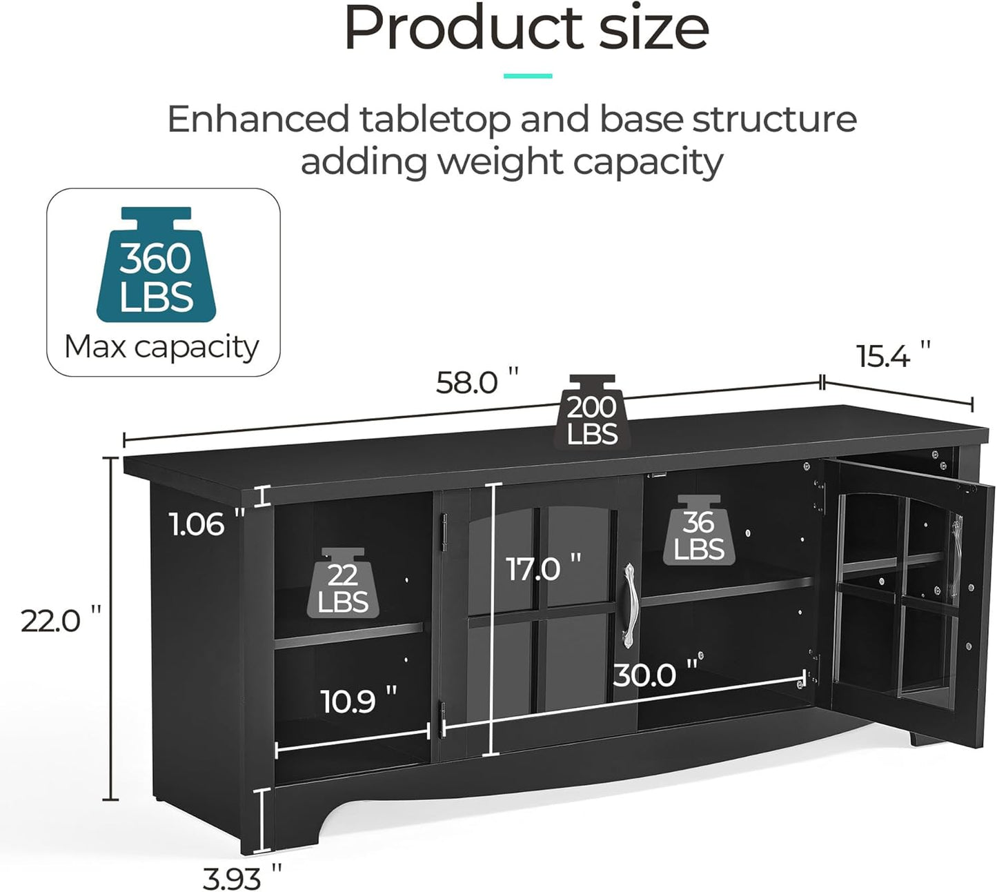 LINSY HOME Farmhouse TV Stand for 65 Inch TV, Wood Entertainment Center with Glass Door Storage Cabinet & Adjustable Shelves, Sturdy TV Console Table for Living Room Bedroom, Black
