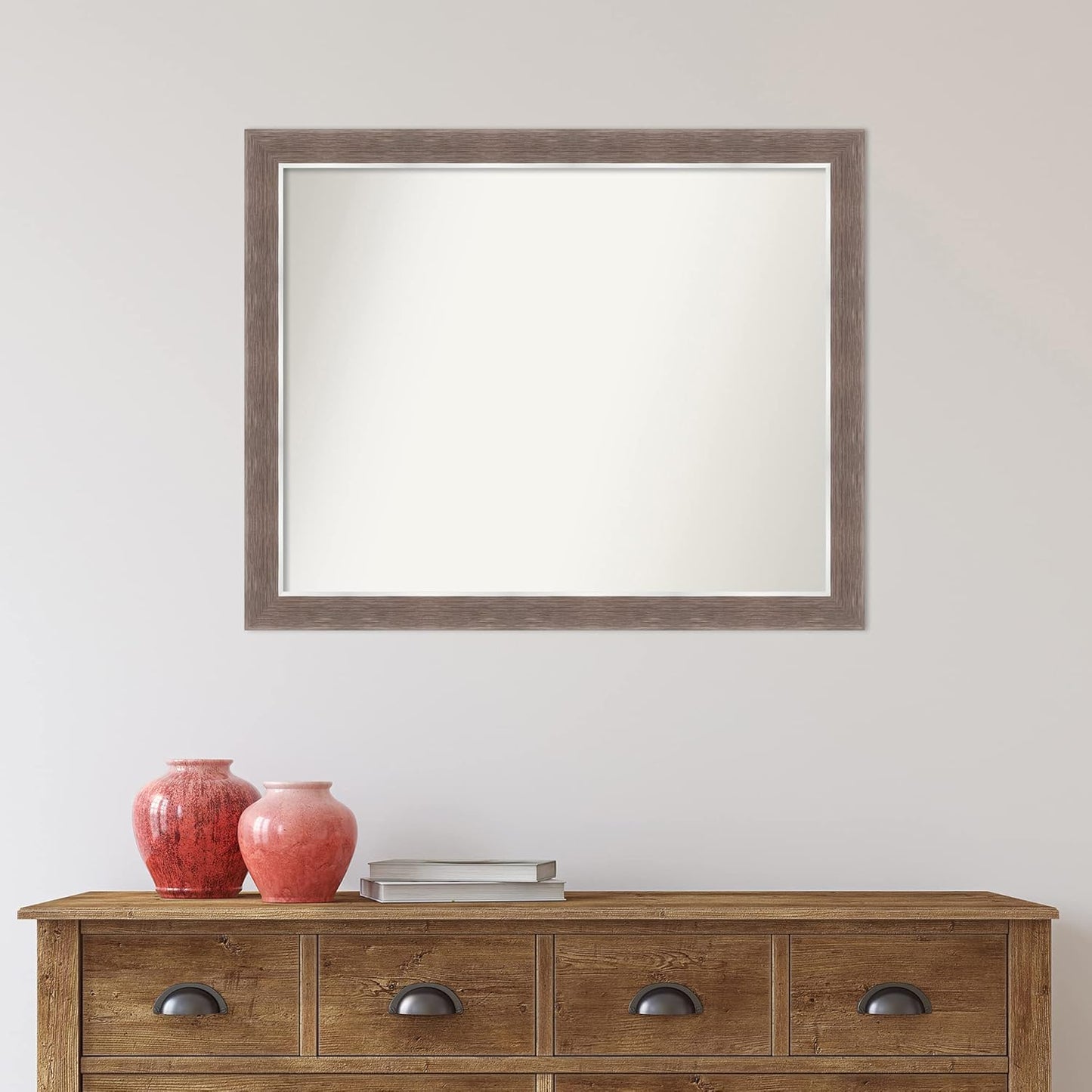 Amanti Art Brown Bathroom Mirror for Over Sink, 26x32 Noble Mocha Rectangle Vanity Mirror, Large Casual Frame, Hangs Horizonally and Vertically, Bathroom Wall Decor, Non-Beveled Edge from WI, USA