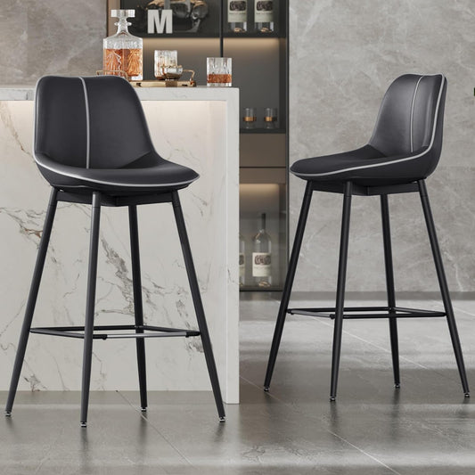 VASAGLE Bar Stools Set of 2, Bar Height Bar Stools with Back, Ergonomic Backrest, Synthetic Leather, Metal Legs, 28.7-Inch Tall Barstools for Kitchen Island Home Bar, Easy Assembly, Ink Black