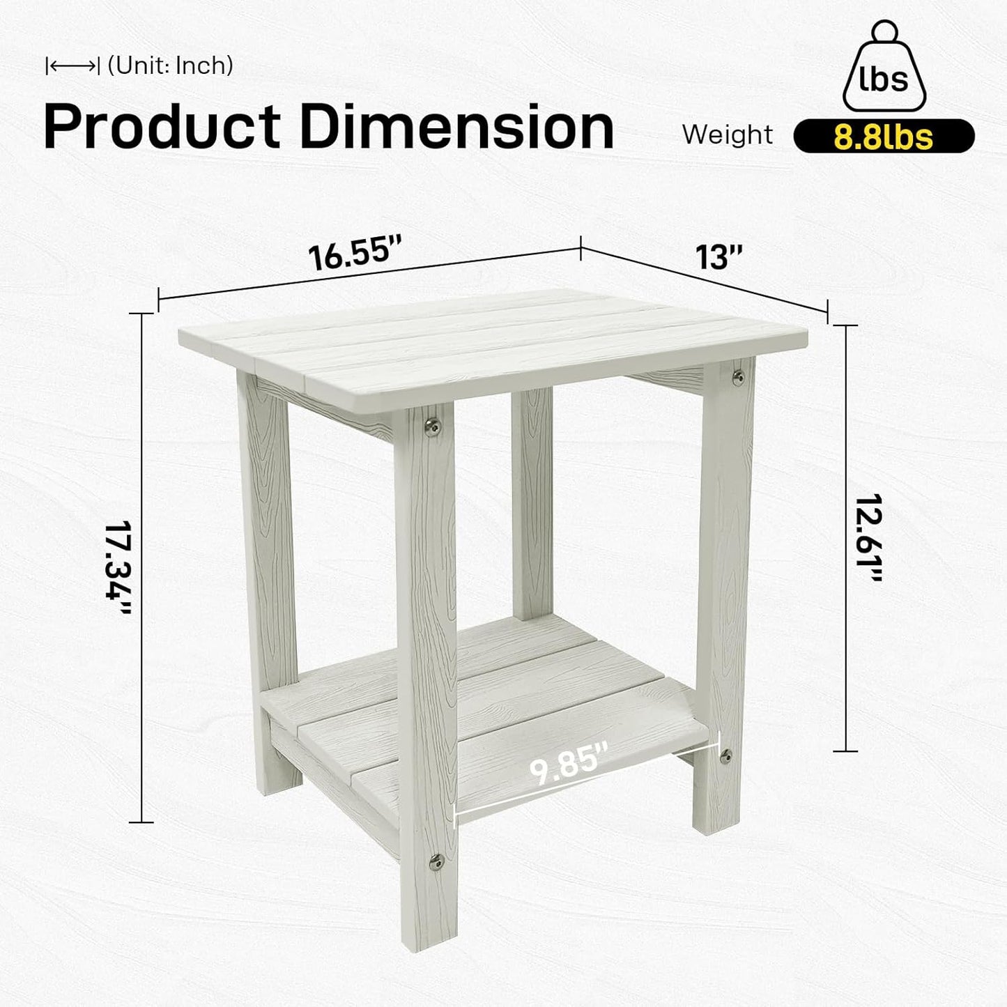 Melucivi Weather Resistant Outdoor Side Table, Double Small Adirondack Side Table for Adirondack Chair - Indoor Outdoor End Table, Patio Table for Pool, Deck and Porch (White)