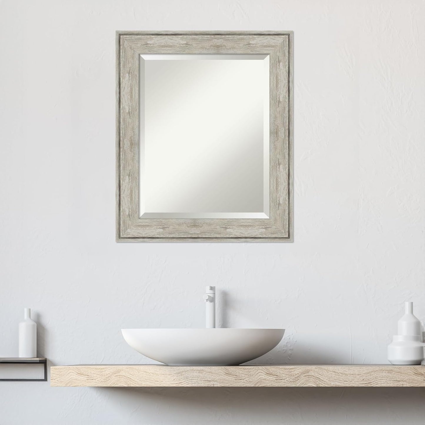 Amanti Art Silver Bathroom Mirror for Over Sink, 25x21 Crackled Metallic Rectangle Vanity Mirror, Small Rustic Farmhouse Frame, Hangs Horizonally and Vertically, Bathroom Wall Decor, Beveled Edge