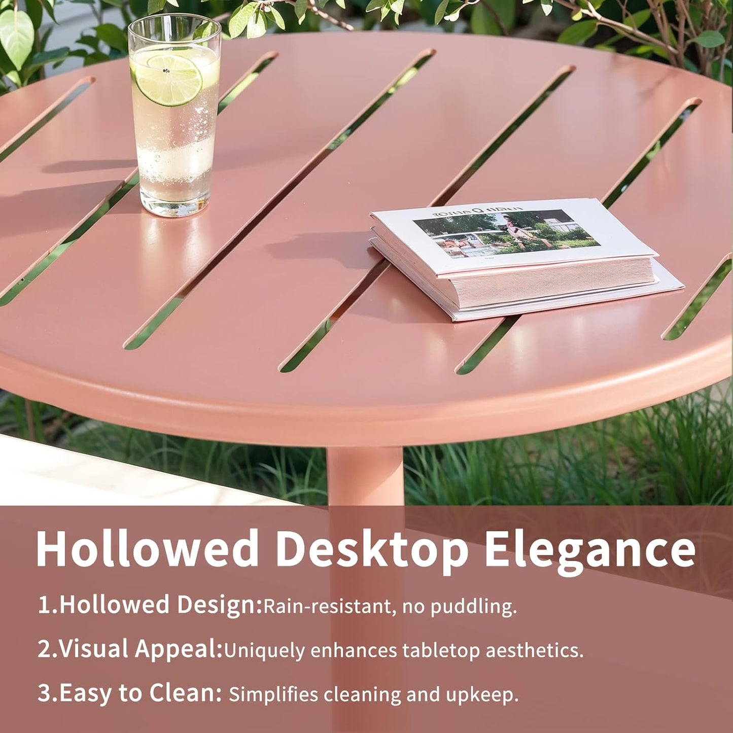 42" Tall Modern Industrial Bar Table-23.6" Dia Round Metal Top Standing Pub Cocktail Bistro Table-Indoor Outdoor Patio-Commercial Grade, Heavy Duty (Peach-Pink)