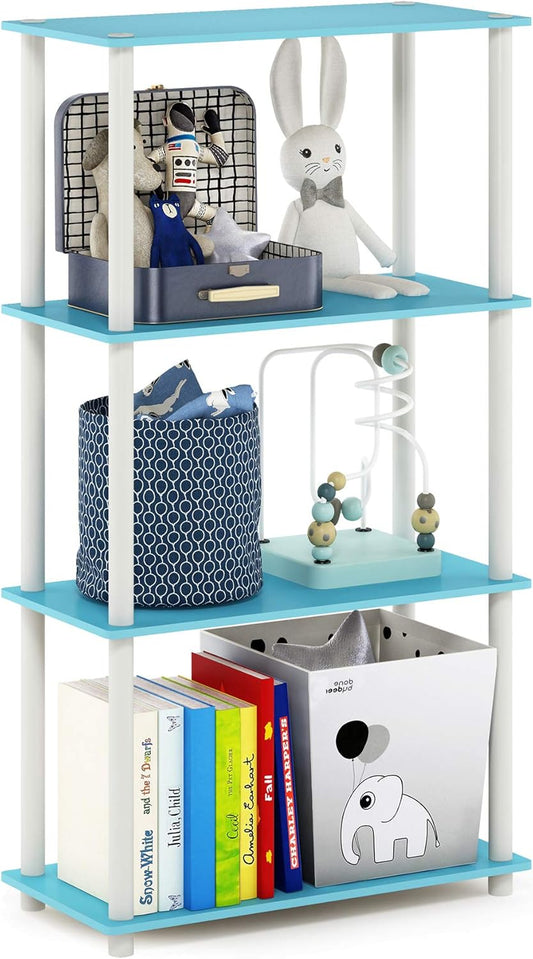 Furinno Turn-N-Tube 4-Tier Multipurpose Shelf Display Rack, Round Tubes, Light Blue/White