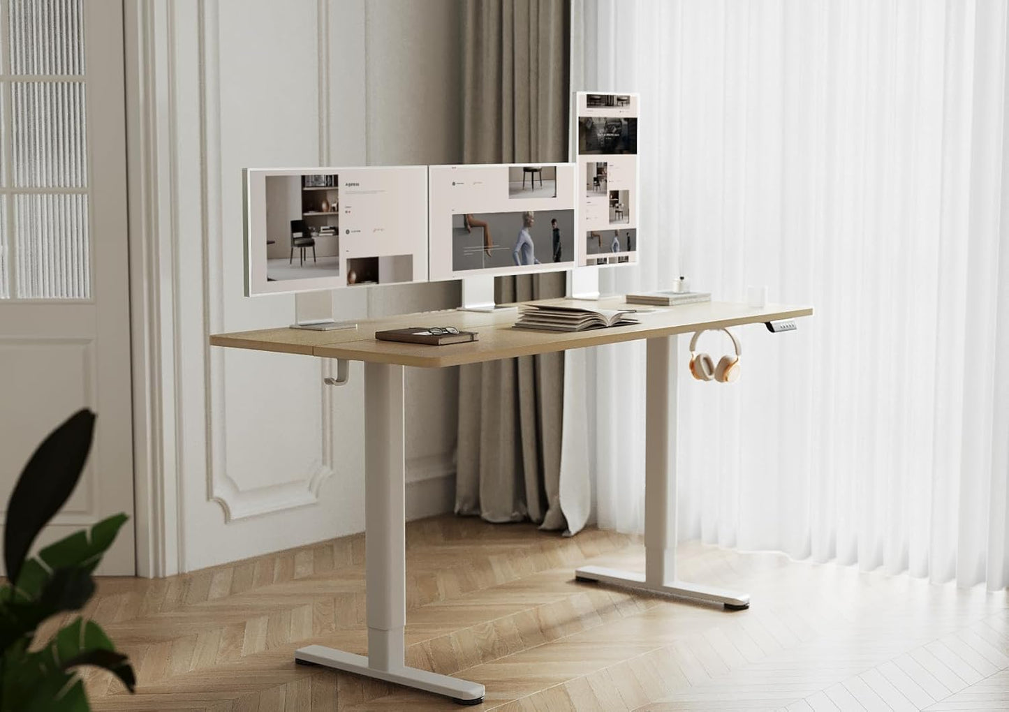 YDN Electric Standing Desk, 55x24 Inch Stand up Desk Adjustable Height, Sit Stand Home Office Desk with Splice Board, Natural