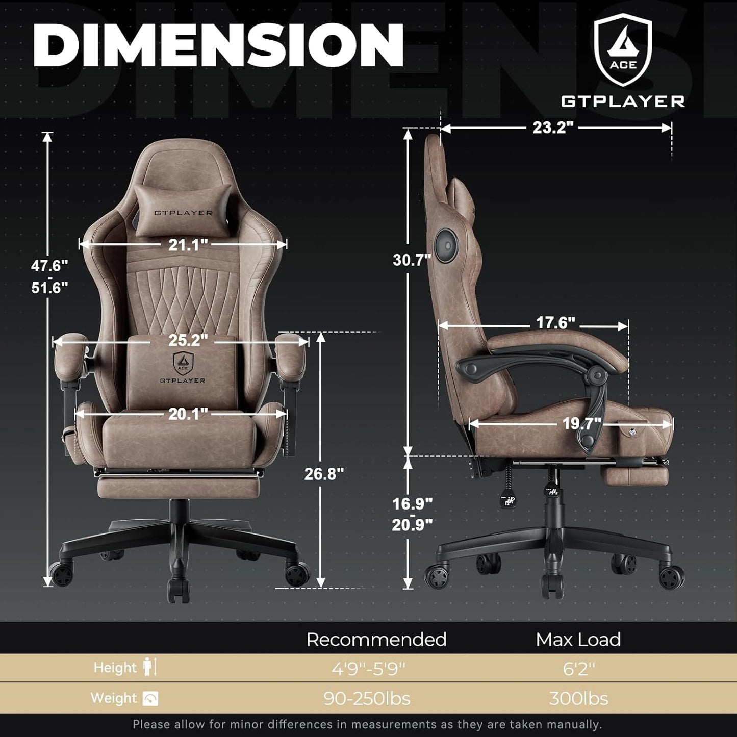 GTPLAYER ACE-PRO Music Gaming Chairs – Built-in Speakers, App Support & Bluetooth Control, Footrest & Pocket, Gamer Chair for Adults, Light Brown