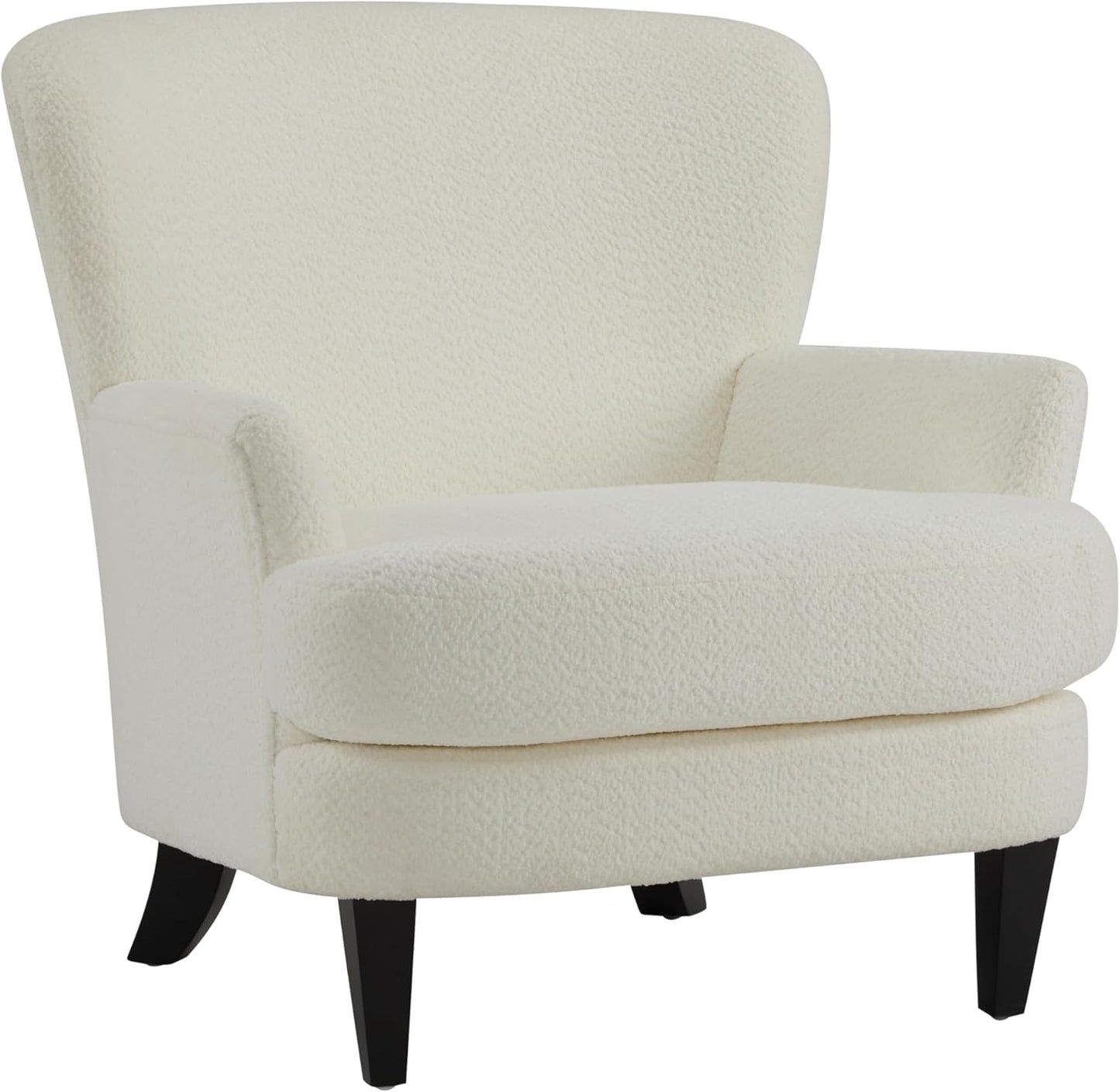 Christopher Knight Home Colby Boucle Upholstered Club Chair, Living Room Accent Chair, Wooden Frame, Flared Armrest, Plush Thick Cushion, Reading Lounge Chair, Space-Saving Furniture, Off-White+Black