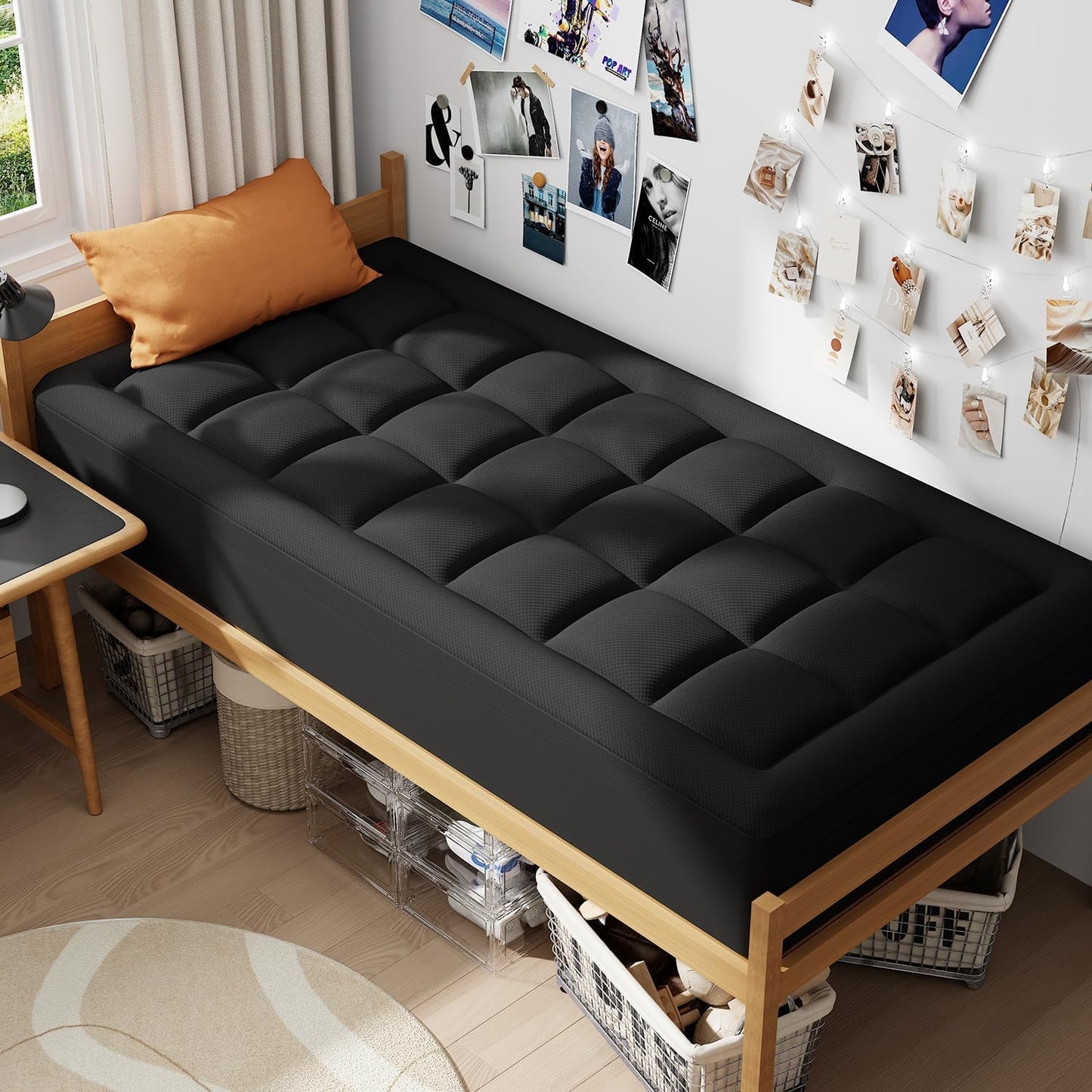 ELEMUSE Dual Layer 3 Inch Memory Foam Mattress Topper Twin, 2 Inch Cooling Gel Memory Foam Plus 1 Inch Down Alternative Pillowtop Mattress Pad with Cooling Cover, Soft Comfort Support, Black