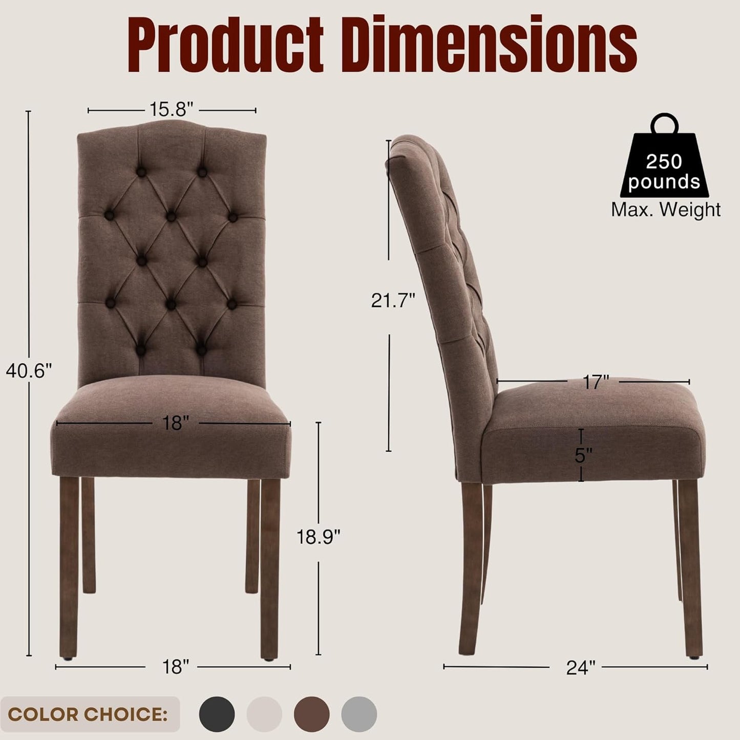 Tufted Upholstered Parsons Dining Chair Set Fabric Diner Accent Stylish Modern Kitchen Living Room with Button Sturdy Solid Wood Legs