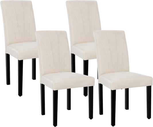 VECELO Upholstered Dining Chairs Set of 4, Modern Fabric and High Back & Solid Wood Legs, Parsons for Kitchen/Living Room- Beige