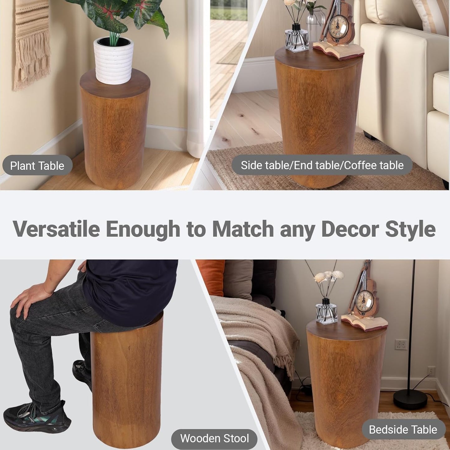 Athaliah Wooden Tree Stump Stool,Decorative Garden Stool Wood Stump Table Round Side Table Wood End Table,Rustic Vintage Table for Living Room Bedroom Balcony Family and Office 19.25" Tall